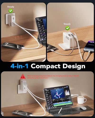4 in 1 Retractable Charger for iPhone 18 Pro, 66W Phone Charger Wall Plug