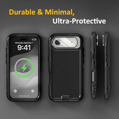 Follaroma Magnetic for iPhone 17 Air Case with Camera Stand, Black, 6.5" | Built-in Glass Camera Cover,Compatible with MagSafe,Heavy Duty Shockproof Protective,Military-Grade Anti-DropDual Layer Cover - color: Black, size: iPhone 17 Air 6.5''