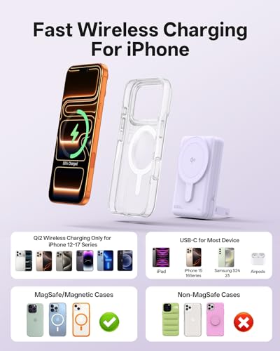 MagSafe Portable Charger 10000mAh PD 20W Fast Charging Magnetic Power Bank - color: Purple