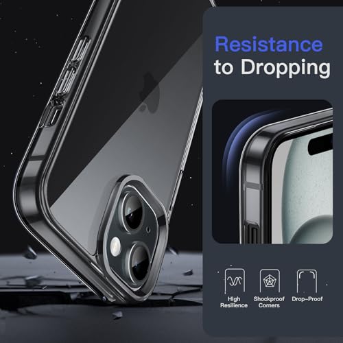 JETech Case for iPhone 15, Anti-Yellowing, Black | Shockproof Protection, Scratch Resistant Hard PC Back, Durable Transparent TPU Bumper - color: Black, size: iPhone 15