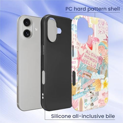 Case Compatible with iPhone 17, Cute Dual Layer Hybrid Phone Cover, Military Grade Drop Protection, Aesthetic Shockproof Phone Case for Women Girls, Pastel Pink Summer Collage - color: Pastel Pink Summer Collage, size: Iphone 17