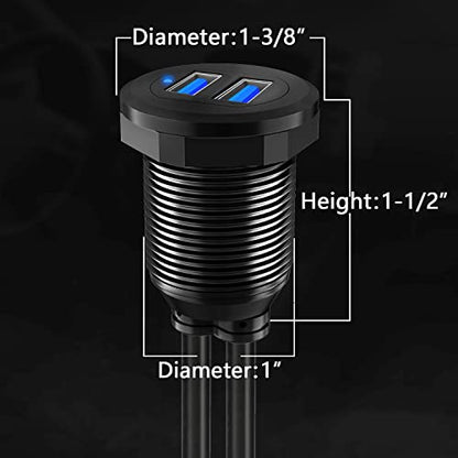Alloy Shell Dual USB 3.0 Male to Female Car Mount Flush Cable 3ft - style: Dual Port 3ft