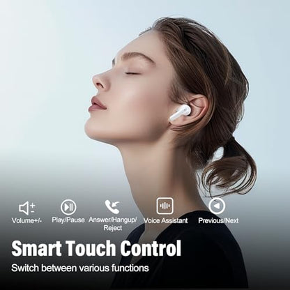 Wireless Earbuds, Bluetooth 5.4 Headphones Bass Stereo/Clear Calls, Ivory - color: AI-Ivory