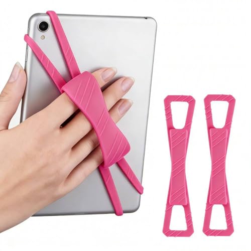 2 Pack Universal Tablet Hand Silicone Strap, Security Hand-Strap for 7-12" Kindle eReaders///Kobo/iPad Pro/Air/Lenovo/Galaxy Tab, Lightweight Black High-Elasticity Finger Grip Holder, Rose - color: Rose