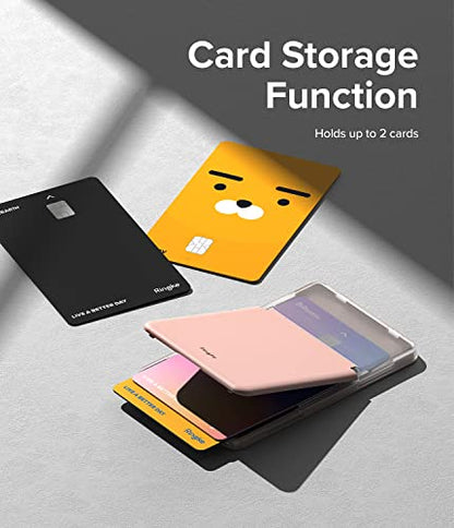 Ringke Stand Slot Card Holder [Phone Wallet Stick on + Stand] ID & Credit Card Holder for Phone Case, Solid Card Wallet with Phone Kickstand Compatible with iPhone Galaxy Android - Clear & Peach Pink - color: Clear & Peach Pink