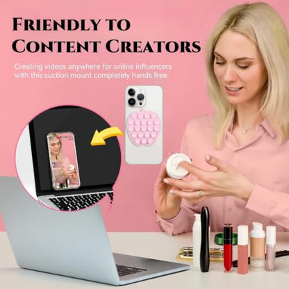 CIEO SuctionPhone Grip, Strong Silicone Suction,Strawberry Sticky Grip,Suitable for Selfies and Videos on Mirrors, Bathrooms and Smooth Surfaces, Compatible with iPhone (Light Pink) - color: Light Pink