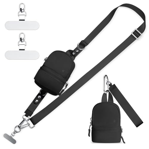 Clip and Go Strap for Phone with Wallet Crossbody Cell Phone Lanyard Suitable for Keys Bank Cards Headphones - color: Black