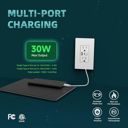 TOPELER 6.0A USB C Wall Outlet, 15A TR Receptacle with USB-C/A Port, 4 Pack - color: White, size: 15A