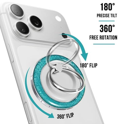 Magnetic Phone Ring for MagSafe,Phone Grip Kickstand,Ring Holder Stand Compatible with iPhone 17 16 15 14 13 12 Pro Max Plus and Phone Case - Blue Transparent Glitter