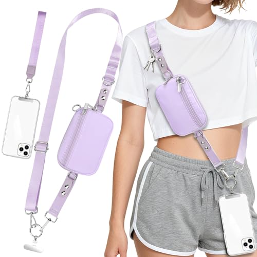 Phone Lanyard Crossbody with Detachable RFID Wallet (Purple) - color: Purple, size: Medium