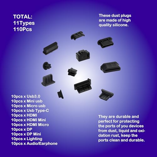 Silicone Anti Dust Cover Plug Stopper Cap Kit, Black, 11 Sizes, 110 Pcs - size: 11Sizes