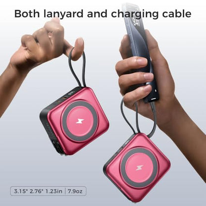 10000mAh Portable Charger Power Bank Built in Cables&Wall Plug - color: Red