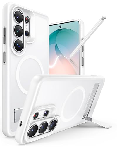 Maledan for Samsung Galaxy S26 Ultra Case, Magsafe Compatible Kickstand, Camera Protection, 14FT Military Drop Protection, Stain-Resistant White - color: StainGuard White/ Satin Silver Stand, size: for Galaxy S26 Ultra