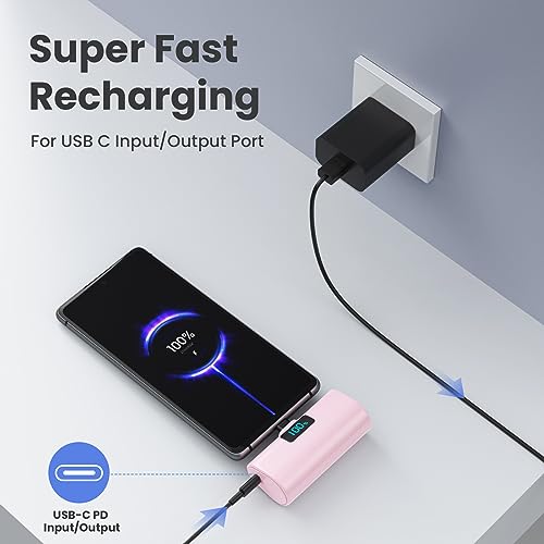 [2-Pack]Portable Charger for iPhone 16/15 Series,6000mAh PD USB C Power Bank Built-in USB-C Connector,Battery Pack Compatible with iPhone 16/16 Plus/16 Pro/16 Pro Max/15 Series,Android (Black+Pink) - color: Black+Pink