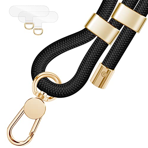 UKON Cell Phone Lanyard,Crossbody Lanyard and Wrist Strap Premium Metal Buckle Phone Charms with 2 X Phone Patch Compatible with All Smartphone(Black) - color: Black