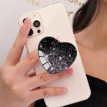 Expandiing Moblile Phone Grip Heart Glass Holder for Smartphones, Cell Phone Collapsible Stand（ Purple Star Black