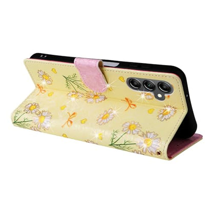 UEEBAI Wallet Case for Samsung Galaxy A35 5G, PU Leather Phone Case Kickstand RFID Blocking Flip Case Card Slots Wrist Strap Relief Engraved Pattern Magnetic Closure Folio Case - Yellow Daisy - color: Yellow Daisy