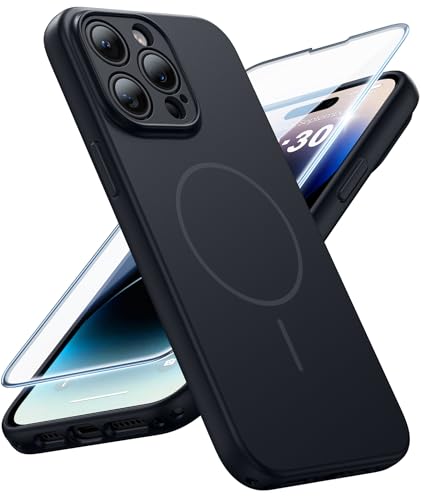 FNTCASE for iPhone 14 Pro Max Case Black: Compatible with MagSafe | With Screen Protector, Translucent Magnetic Full Camera Protection, 14FT Military Grade Drop Tested, Matte Shockproof Cover - color: Black, size: For iPhone 14 Pro Max