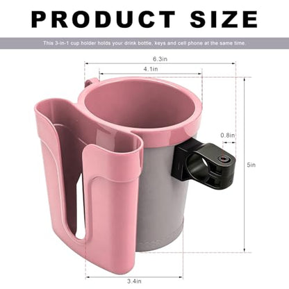 Bike Cup Holder, Bicycle Handlebar Water Bottle Holders with Cell Phone Keys Holder, Universal Drink Bottle Cage for Bike Motorcycle Scooter Stroller Walker Wheelchair (Pink & Gray) - color: Pink & Gray