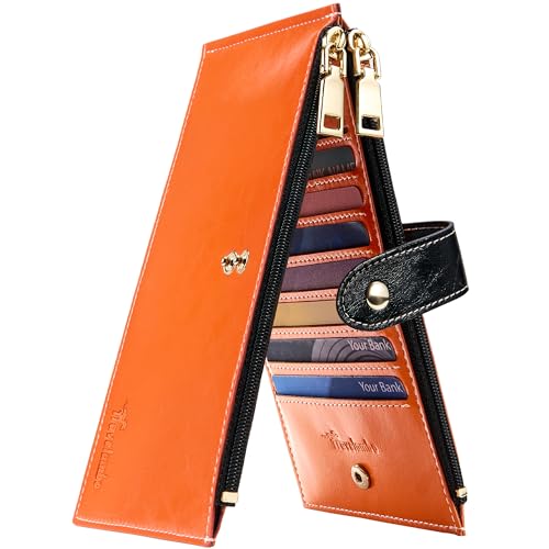 Travelambo RFID Wallet Women Large Size Bifold Multi Card Wallet Case with Zipper Pocke Credit Card Holder for Women - color: Brown-Wax Leather