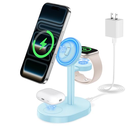 Mag-Safe Charger 3 in 1 Charging Station for iPhone Apple Watch AirPods - color: Iceblue, size: 15W