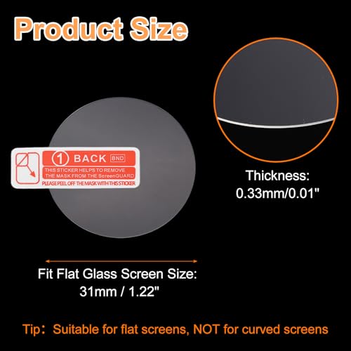 HARFINGTON 4pcs Watch Glass Screen Protector 31mm 9H Tempered Glass HD Clear Curved Edge Anti-Scratch Waterproof Round Smart Watch Dial Crystal Face Protective Film with Accessories - size: 31mm