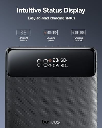 Baseus Laptop Portable Charger 100W 20000mAh, Blade Travel Power Bank Fast Charging 2 USB-C & 2 USB-A Port, Steam Deck Battery Pack for MacBook iPad iPhone 17/16/15/14/13 Samsung S24 etc.