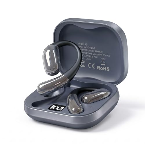 Open Ear Headphones, Wireless Headphones with Smart Digital Display & Mic - color: Gray