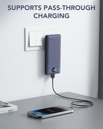 VRURC Portable Charger Built-in Cables and AC Wall Plug, USB C Power Bank 10000mAh, Travel Battery Portable Phone Charger Compact Lightweight External Battery Pack for Smart Phones, Tablets etc-Navy - color: Navy