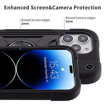 MARKILL Compatible with iPhone 14 Pro Case 6.1 Inch with Built-in Ring Stand, Military Grade Drop Protection Full Body Rugged Heavy Duty Case 3 in 1 Protective Durable Cover Black - color: Black, size: iPhone 14 Pro 6.1"
