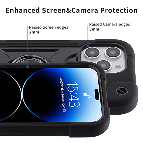 MARKILL Compatible with iPhone 14 Pro Case 6.1 Inch with Built-in Ring Stand, Military Grade Drop Protection Full Body Rugged Heavy Duty Case 3 in 1 Protective Durable Cover Black - color: Black, size: iPhone 14 Pro 6.1"
