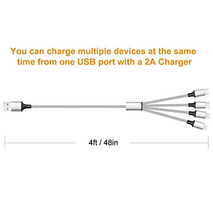 Multi Charging Cable, Multi USB Cable Universal 4 in 1 Multiple USB Cable - color: Silver