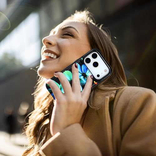 HAOPINSH Wallet Case with Card Holder for iPhone 17 Pro, Blue Florals Pattern Back Flip Folio PU Leather Kickstand Card Slots Case, Double Magnetic Clasp Shockproof Cover 6.3" - color: Blue Florals