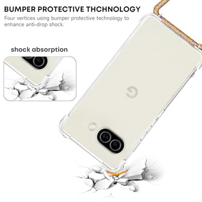 for Google Pixel 9a Lanyard Case Clear Adjustable Neck Shoulder Crossbody Strap Mobile Cover Transparent Durable Soft Cover Women Shockproof Protective Phone Case for Pixel 9a - Rainbow - size: for Google pixel 9a