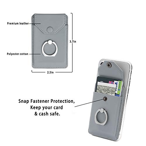 Self Adhesive Phone Card Wallet with Ring Stand Flip Cover, Grey - color: Light Grey