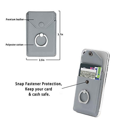 Self Adhesive Phone Card Wallet with Ring Stand Flip Cover, Grey - color: Light Grey
