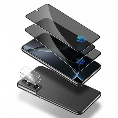(2+2Pack) Galaxy S22 Privacy Screen Protector Tempered Glass, with 2 Pack Camera Lens Protector, 9H Hardness 2D Curved Full Coverage Bubble Free Support Fingerprint, for Galaxy S22 5G 6.1 Inch