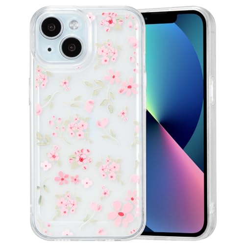 QLTYPRI for iPhone 13 Case Cute Pink Floral Flower, Clear | Cute Flower Pattern Aesthetic Phone Case,Raised Camera Protection,Slim Soft TPU Shockproof Protective Cover for Girls Women - color: Clear, size: iPhone 13
