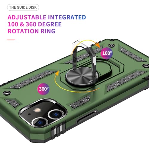 iPhone 12/12 Pro Case - Military Grade, Ring Shockproof, ArmyGreen - color: Army Green, size: iphone 12
