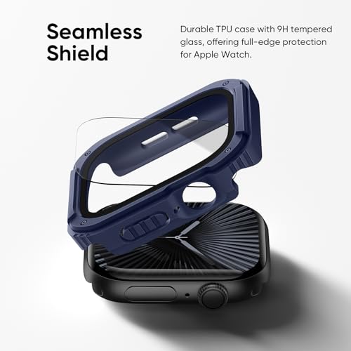 Recoppa 2 Pack Rugged Case with Screen Protector for Apple Watch Series 11 10 46mm，Tactical Military Grade Durable Shockproof Bumper Protective Cover for Men iWatch 46mm - color: Black/Blue