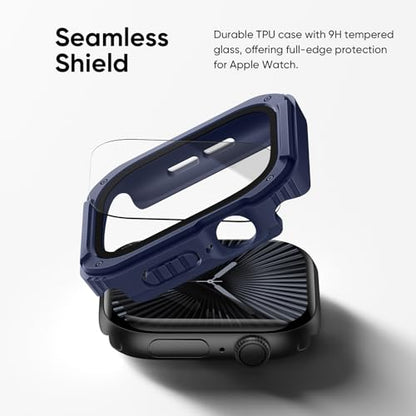 Recoppa 2 Pack Rugged Case with Screen Protector for Apple Watch Series 11 10 46mm，Tactical Military Grade Durable Shockproof Bumper Protective Cover for Men iWatch 46mm - color: Black/Blue