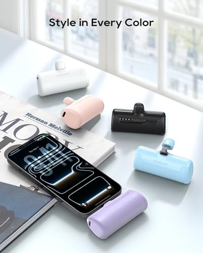 Kuulaa 2 Pack Portable Phone Charger with Built-in USB-C Plug, 4500mAh Mini Portable Charger Power Bank Small Battery Pack for iPhone 15/16/17,Samsung - color: Pack of 2 Purple