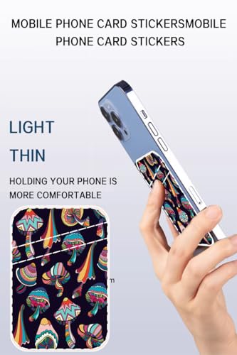 Dual Pocket Leather Phone Wallet Adhesive Stick On, Cute Card Holder, Credit Card Holder for Case Compatible with Most Phones Boho Mushroom - color: Boho Mushroom