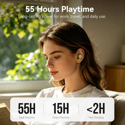 TOZO T10 Wireless Earbuds Powerful Bass Stereo Wireless Charging, APP, IPX8 - color: Light Green