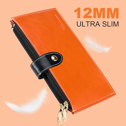 Travelambo RFID Wallet Women Large Size Bifold Multi Card Wallet Case with Zipper Pocke Credit Card Holder for Women - color: Brown-Wax Leather