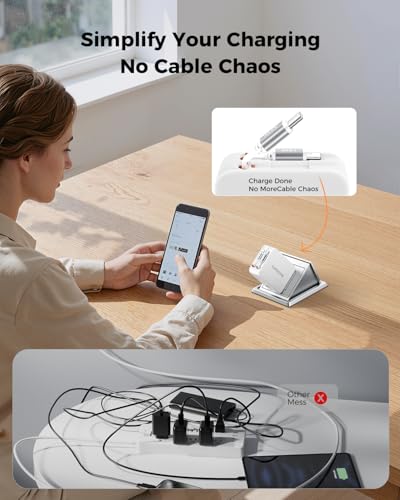 Upgrade SUPERONE Retractable Charger with 3.3FT Longes USB-C & Apple Cables - color: Matte White