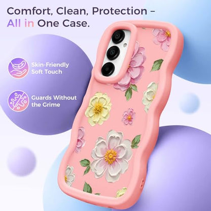 for Galaxy A15 Phone Case, Wavy Soft TPU, Pink-Large Flower | Wavy Frame Design, Soft Slim TPU, Full Camera Lens Protection, Shockproof Phone Cover - color: Pink-Large Flower, size: Samsung A15