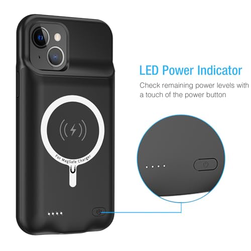 Battery Case for iPhone 14, 10000mAh Portable Protective Charging Cover Supported Wireless Charging Compatible with iPhone 14 (6.1 inch) Rechargeable Battery Pack Charger Case with Carplay (Black) - size: iPhone 14