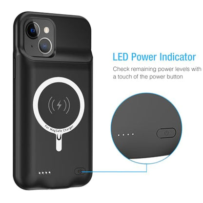 Battery Case for iPhone 14, 10000mAh Portable Protective Charging Cover Supported Wireless Charging Compatible with iPhone 14 (6.1 inch) Rechargeable Battery Pack Charger Case with Carplay (Black) - size: iPhone 14