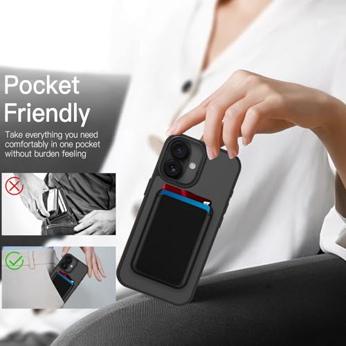 Magnetic Designed for iPhone 16 Case 6.1" 2024, Black | [Compatible with Magsafe] [with Wallet & Card Holder] [Military Drop Protection] Slim Translucent Matte Phone Case - color: Black, size: iPhone 16